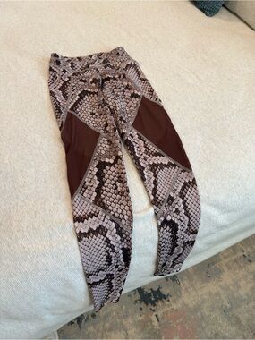Varley Snake Print Leggings with Brown Panels